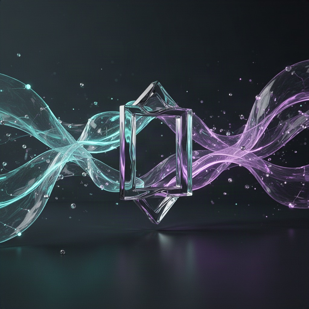 Abstract visualization of assets moving between multiple blockchain networks through a single bridging hub